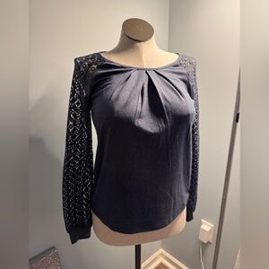 Elegant Navy Lace Sleeve Blouse